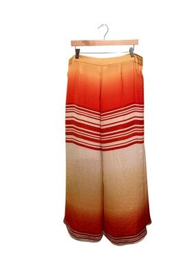 VINTAGE Alexie Bright Ombre Wide Leg Pants in Orange & Cream Polka Trim - Size L